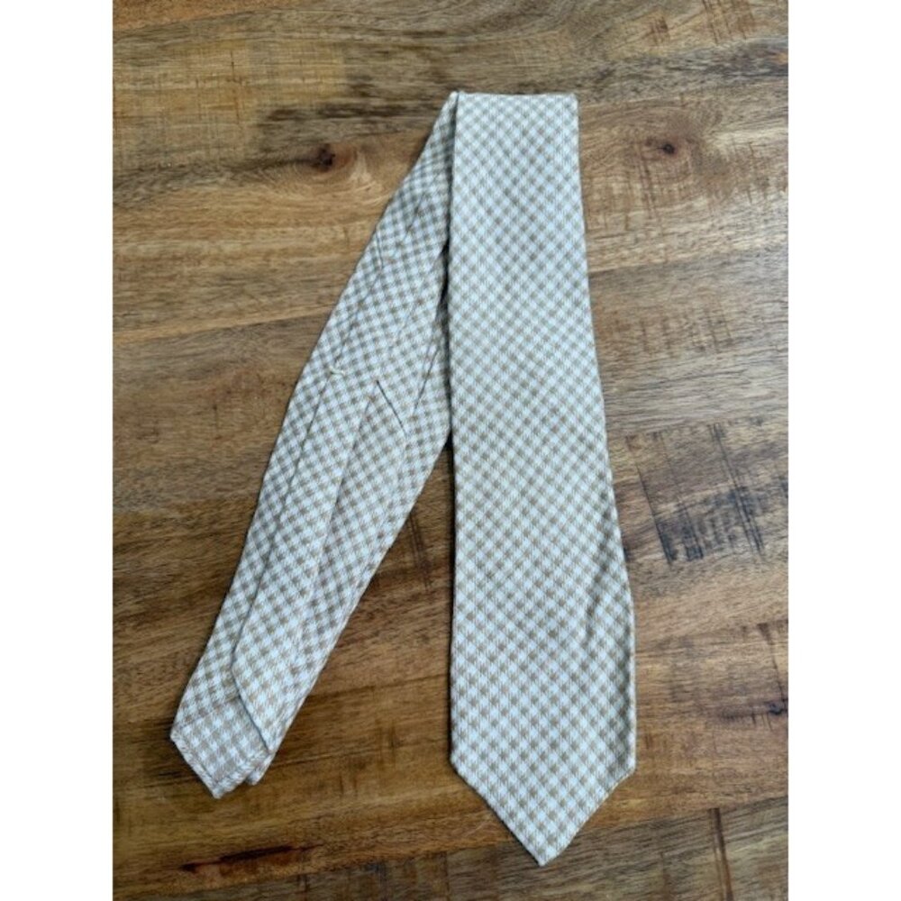Finamore 1925 Napoli Italy Beige White Cream ivory Plaid Check Checkered Tie